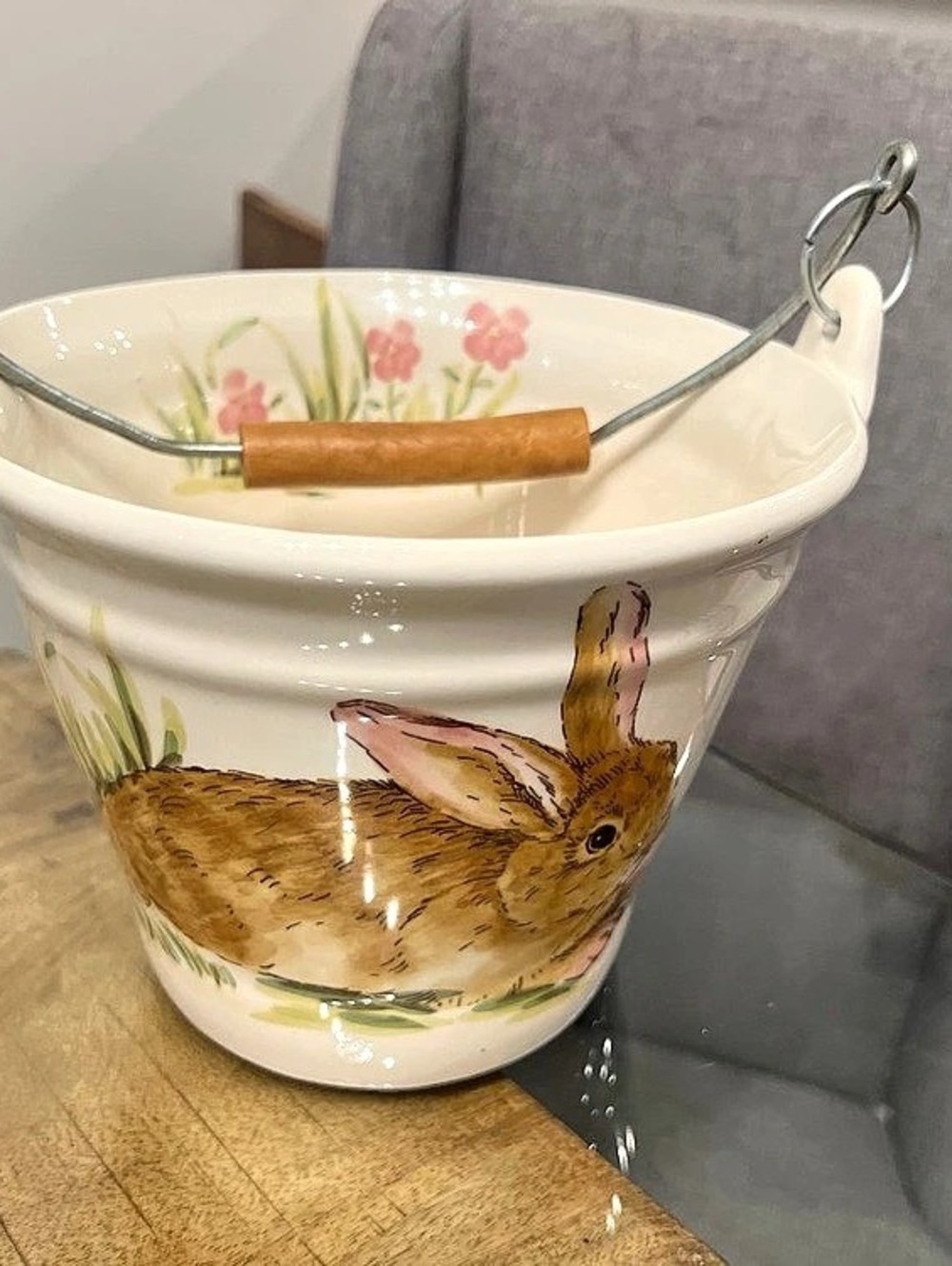 Maxcera Ceramic Bunny Rabbit Bucket Basket